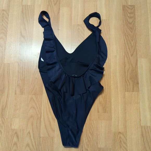 Aerie Cheeky Swimsuit One Piece Womens Medium Blue Long Ruffles Beach Pool - Picture 3 of 8